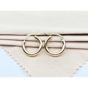 Beautiful Small 14K Karat Solid Yellow Gold Designer Hinged Hoop Earrings